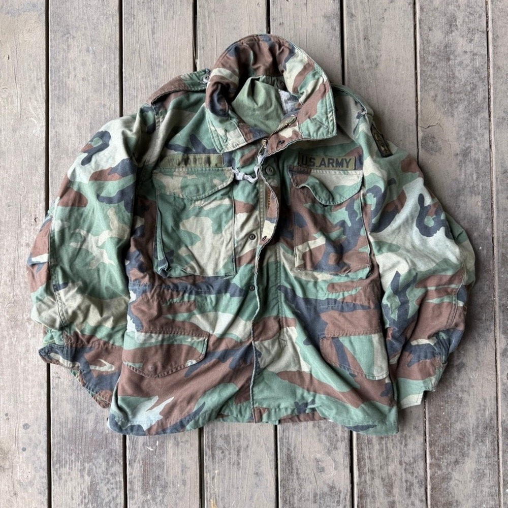 US Army M65 Field Jacket M81 Woodland Camo NYCO Sateen Military Coat Small Short